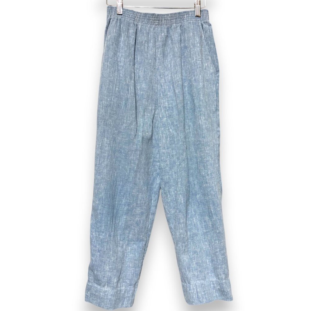 Briggs 90s VTG light blue crinkle‎ elastic waist pull on cropped pants sz 10